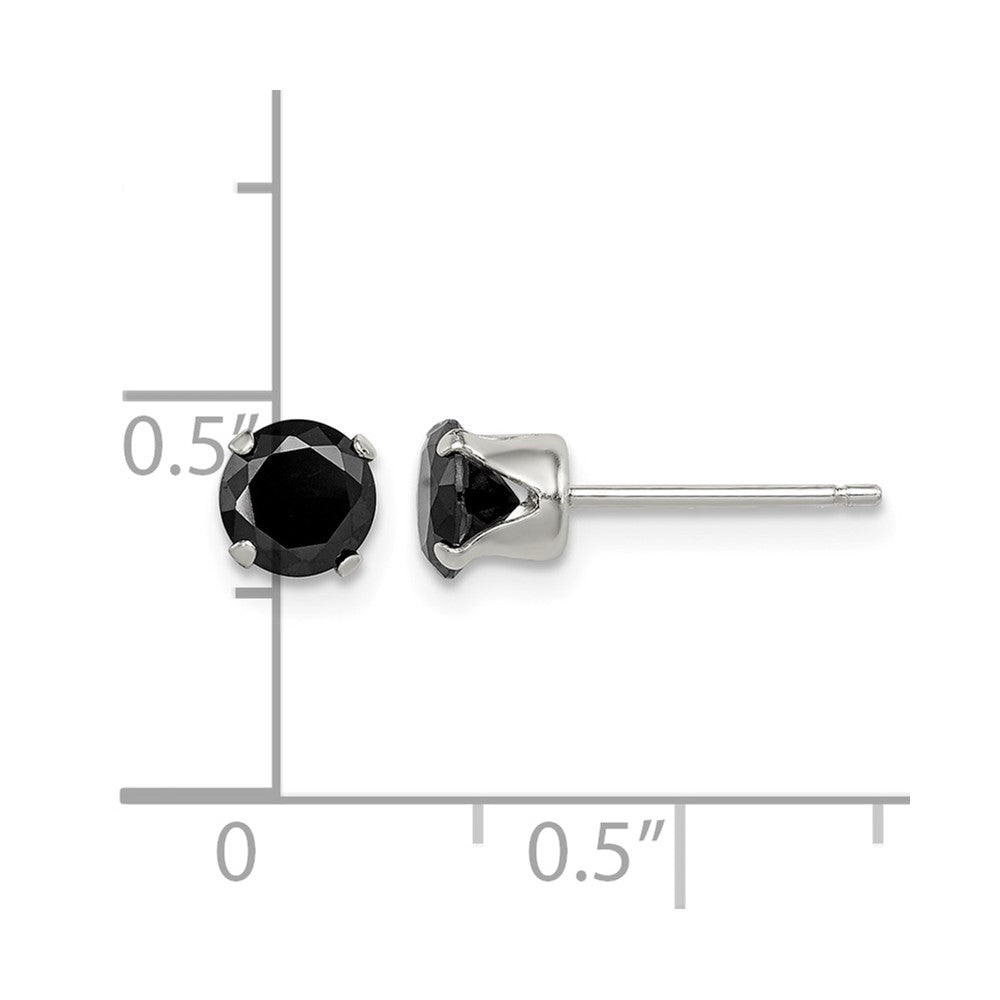 Sterling Silver Polished Black 5mm Round CZ Snap-in Set Stud Earrings