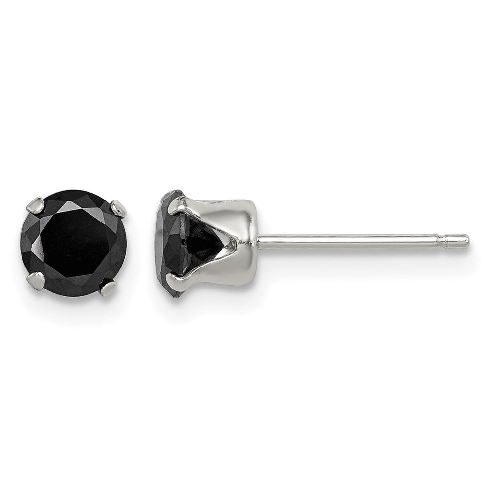 Sterling Silver Polished Black 5mm Round CZ Snap-in Set Stud Earrings