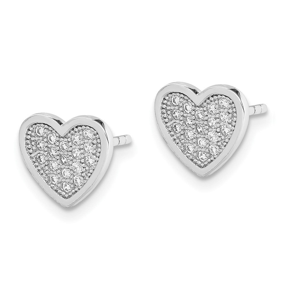 Sterling Silver Rhodium-plated CZ Pavé Heart Post Earrings