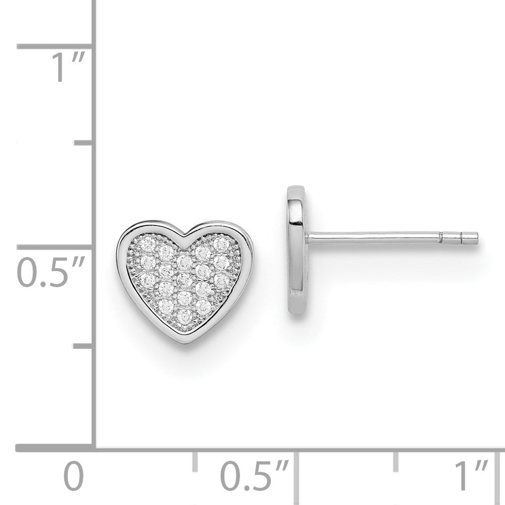 Sterling Silver Rhodium-plated CZ Pavé Heart Post Earrings
