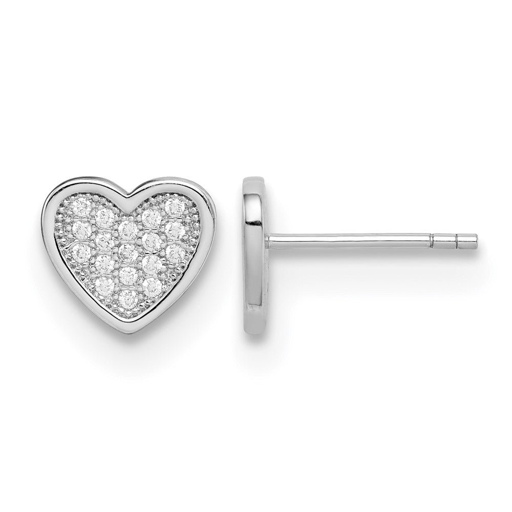 Sterling Silver Rhodium-plated CZ Pavé Heart Post Earrings