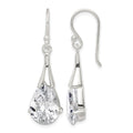 Sterling Silver Polished CZ Teardrop Dangle Earrings