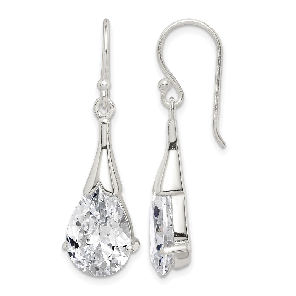 Sterling Silver Polished CZ Teardrop Dangle Earrings