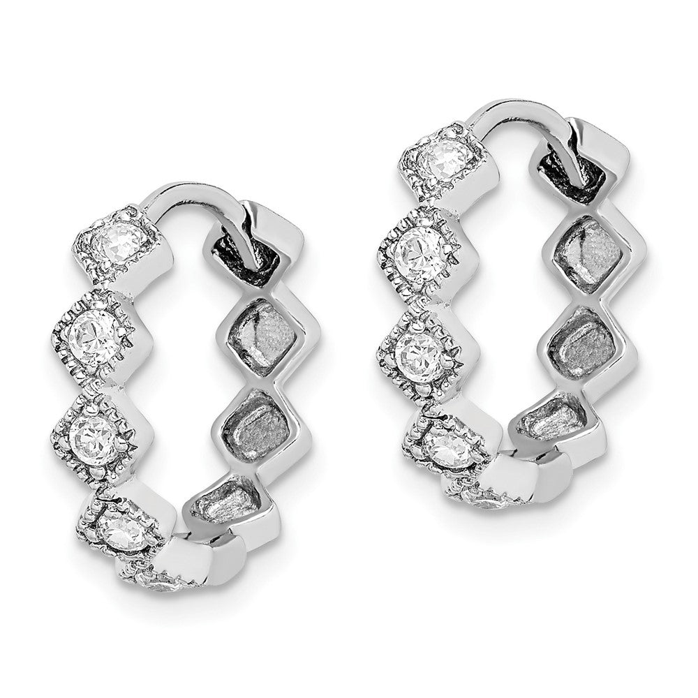 Sterling Silver Rhodium-plated CZ Hinged Hoop Earrings