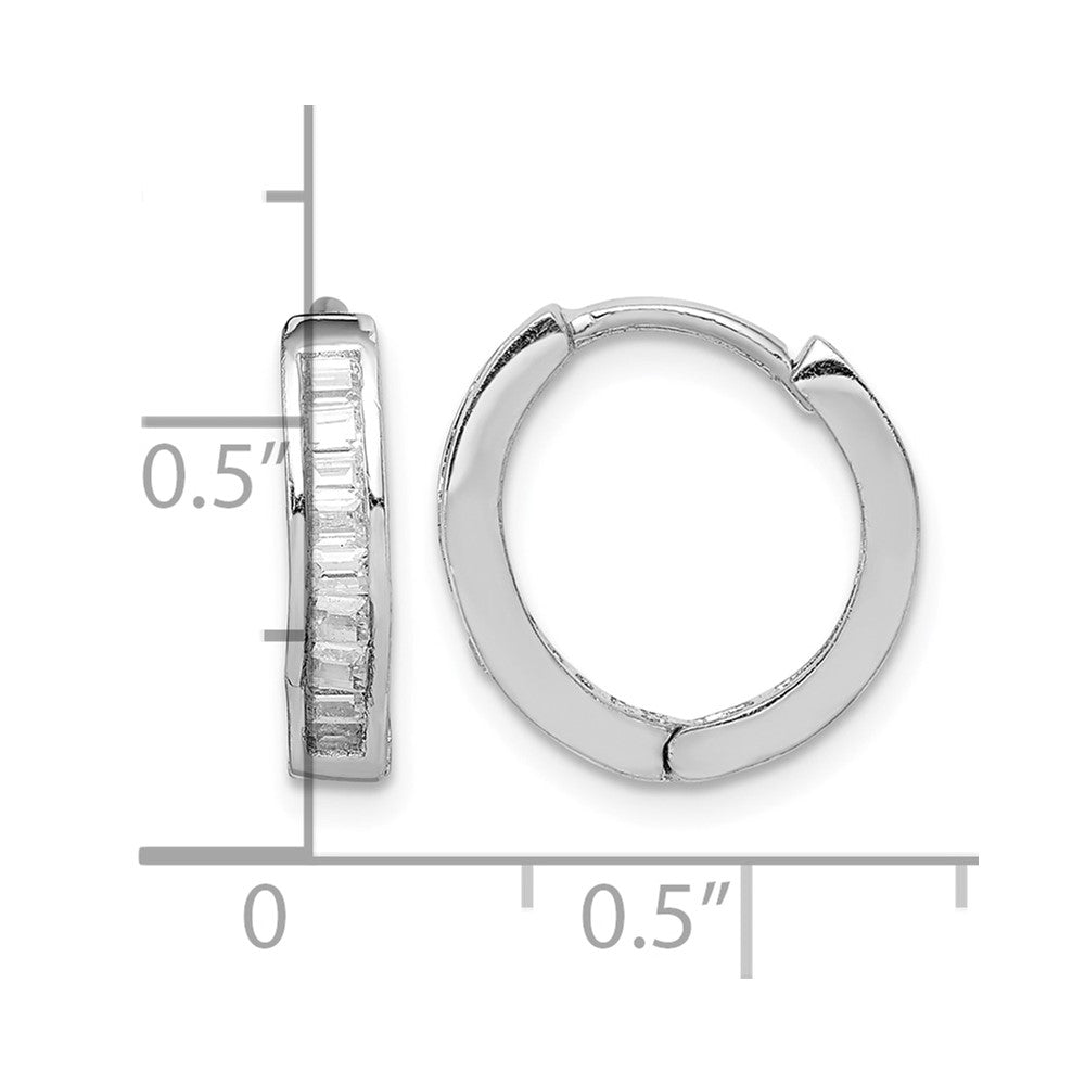 Sterling Silver Rhodium-plated CZ Baguette Hinged Hoop Earrings