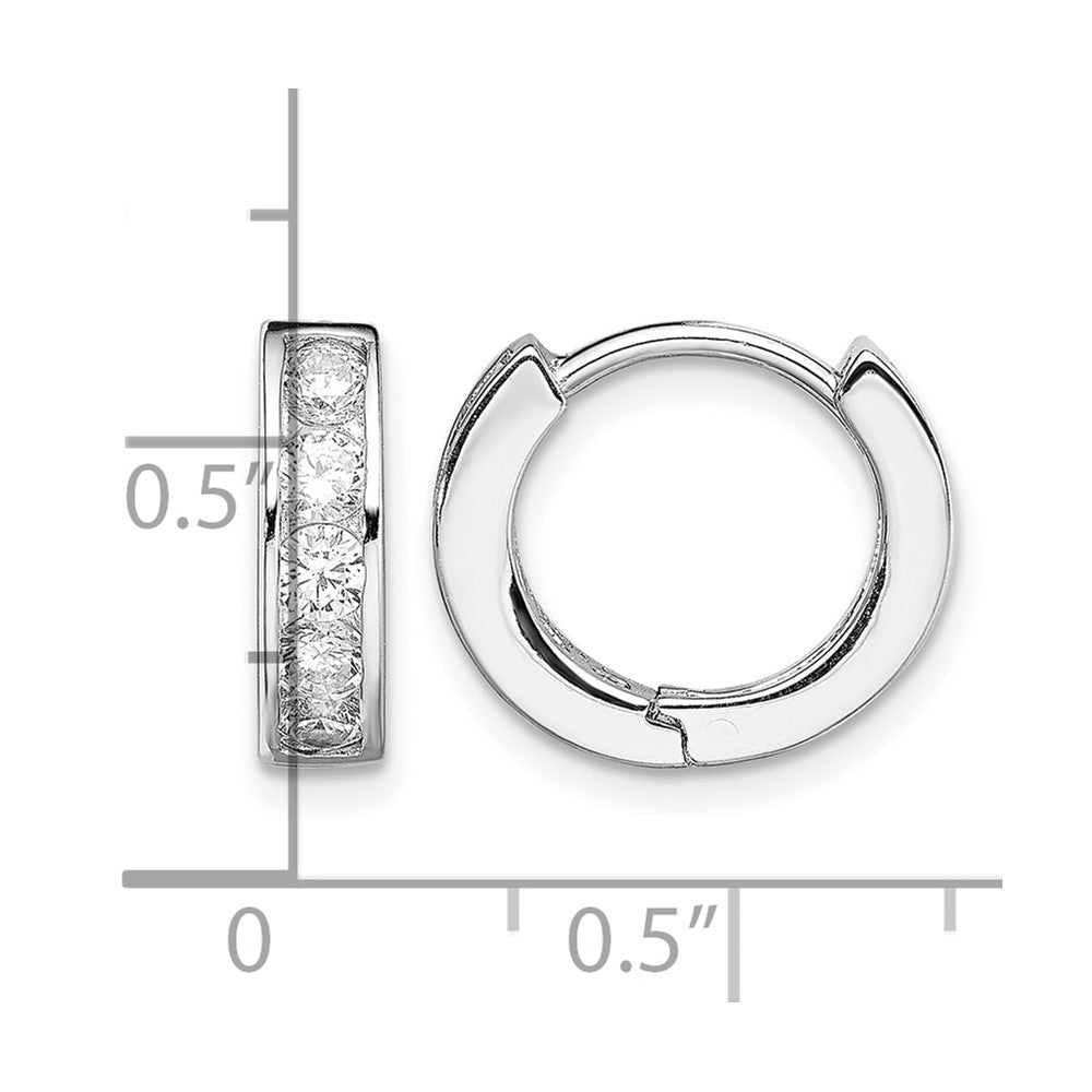 Sterling Silver Rhodium-plated CZ Hinged Hoop Earrings