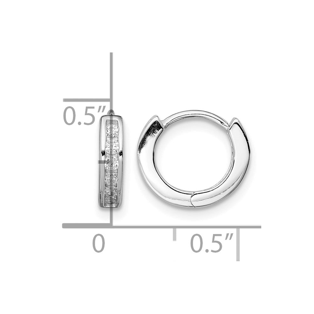 Sterling Silver Rhodium-plated CZ Hinged Hoop Earrings