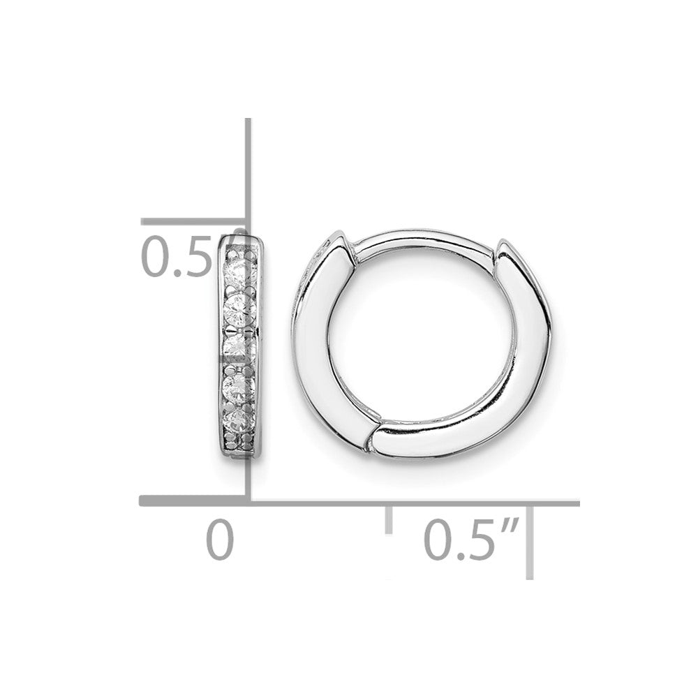 Sterling Silver Rhodium-plated CZ Hinged Hoop Earrings