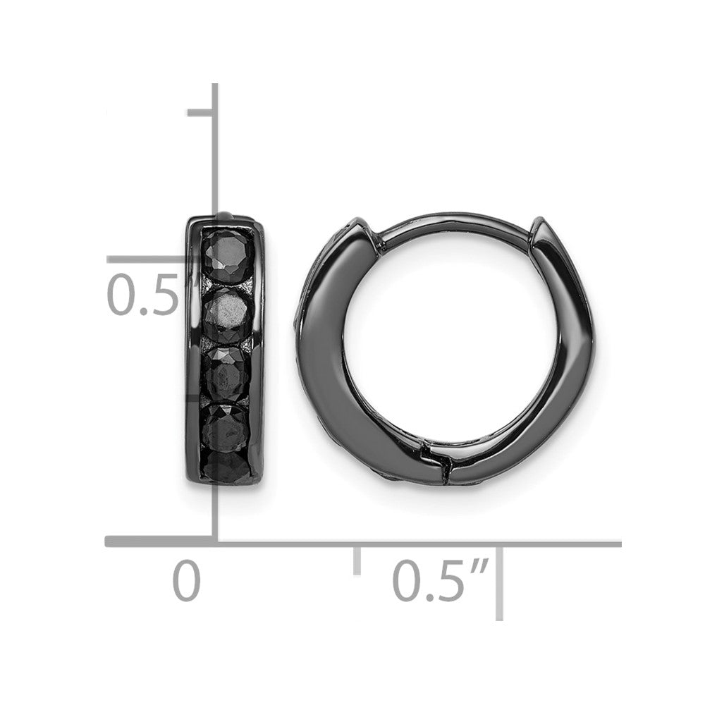Sterling Silver Black RH-plated Black CZ Hinged 4mm Round Hoop Earrings