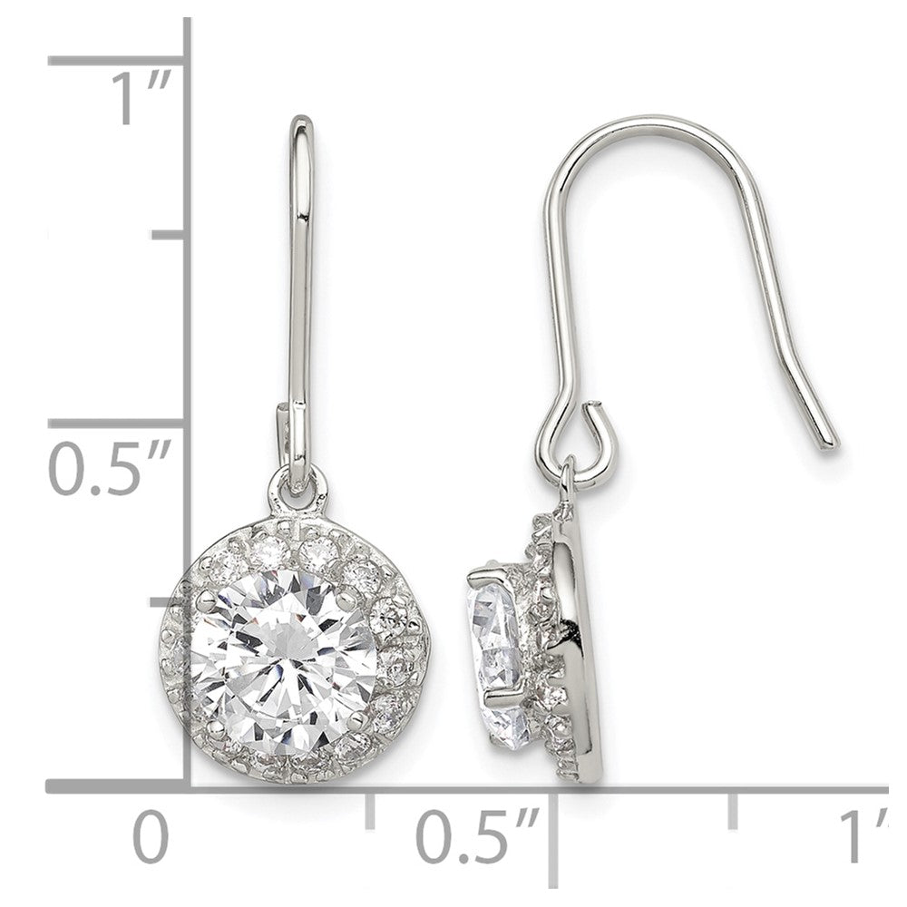 Sterling Silver Rhodium-plated Polished Round CZ Halo Dangle Earrings