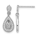 Sterling Silver Rhodium-plated CZ Pavé Pear Dangle Post Earrings