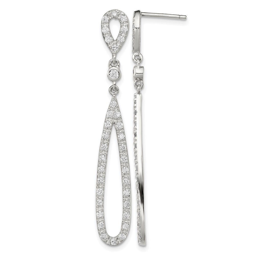 Sterling Silver Rhodium-plated Polished CZ Teardrop Post Dangle Earrings