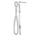 Sterling Silver Rhodium-plated Polished CZ Teardrop Post Dangle Earrings