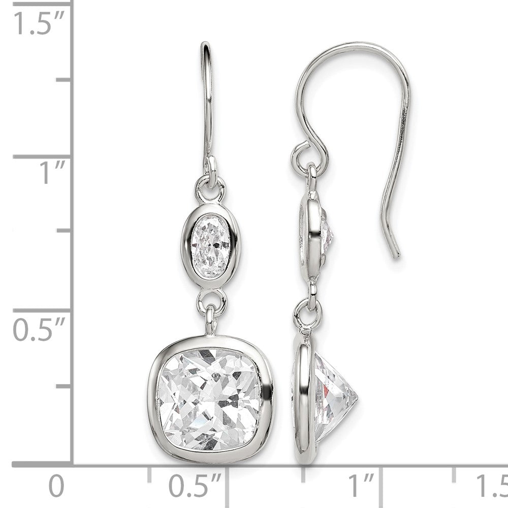 Sterling Silver Rhodium-plated Polished Oval & Square CZ Dangle Earrings