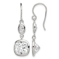 Sterling Silver Rhodium-plated Polished Oval & Square CZ Dangle Earrings