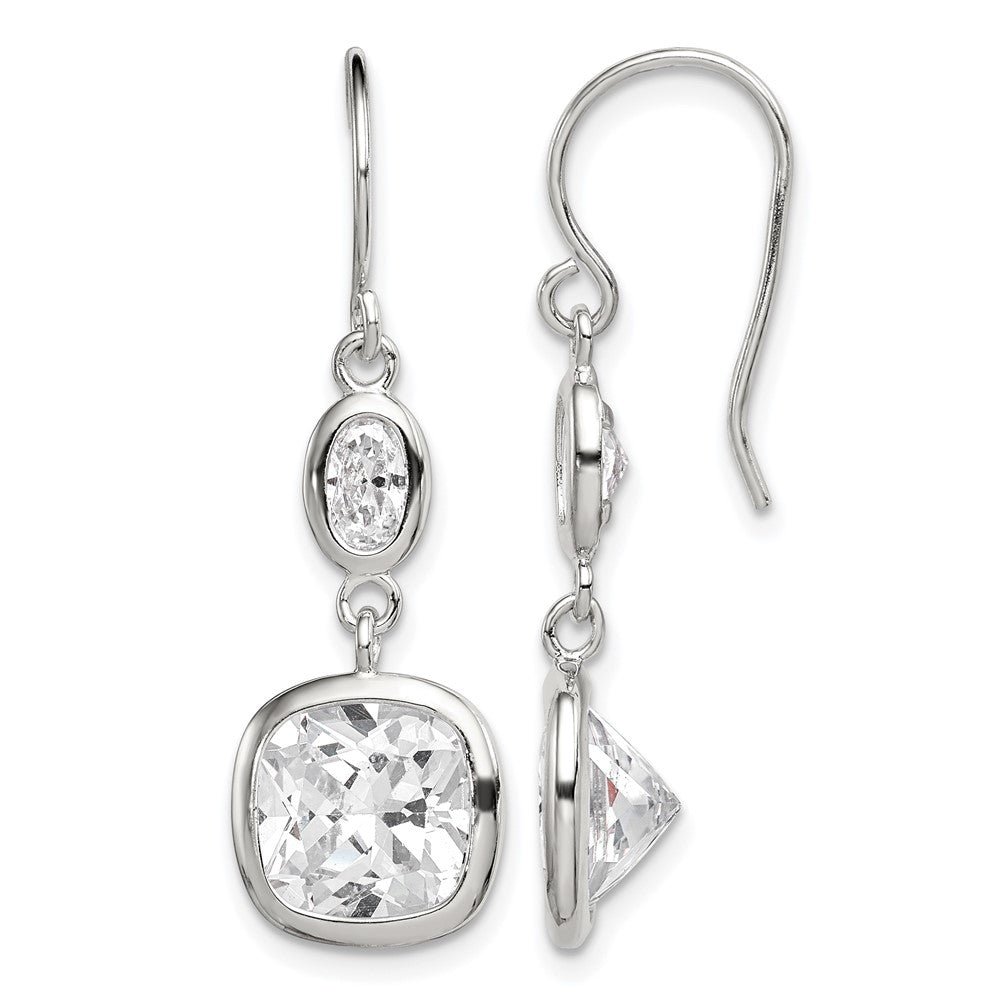 Sterling Silver Rhodium-plated Polished Oval & Square CZ Dangle Earrings