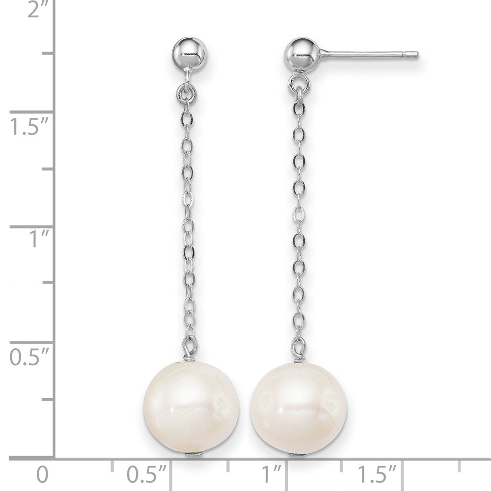 Sterling Silver Rhodium-plated 10-11mm FWC Pearl Dangle Post Earrings