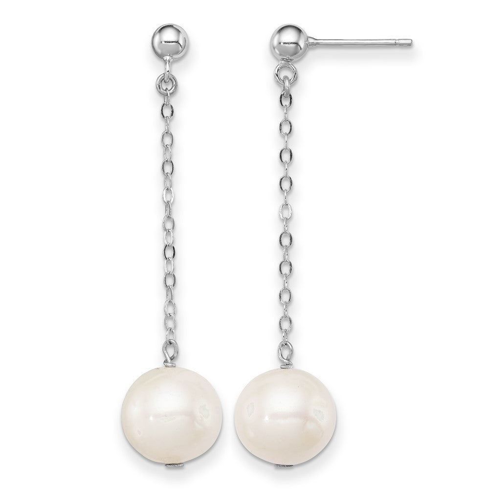 Sterling Silver Rhodium-plated 10-11mm FWC Pearl Dangle Post Earrings