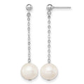 Sterling Silver Rhodium-plated 10-11mm FWC Pearl Dangle Post Earrings