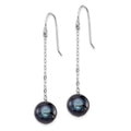 Sterling Silver Rhodium-plated 9-10mm FWC Black Pearl Dangle Earrings