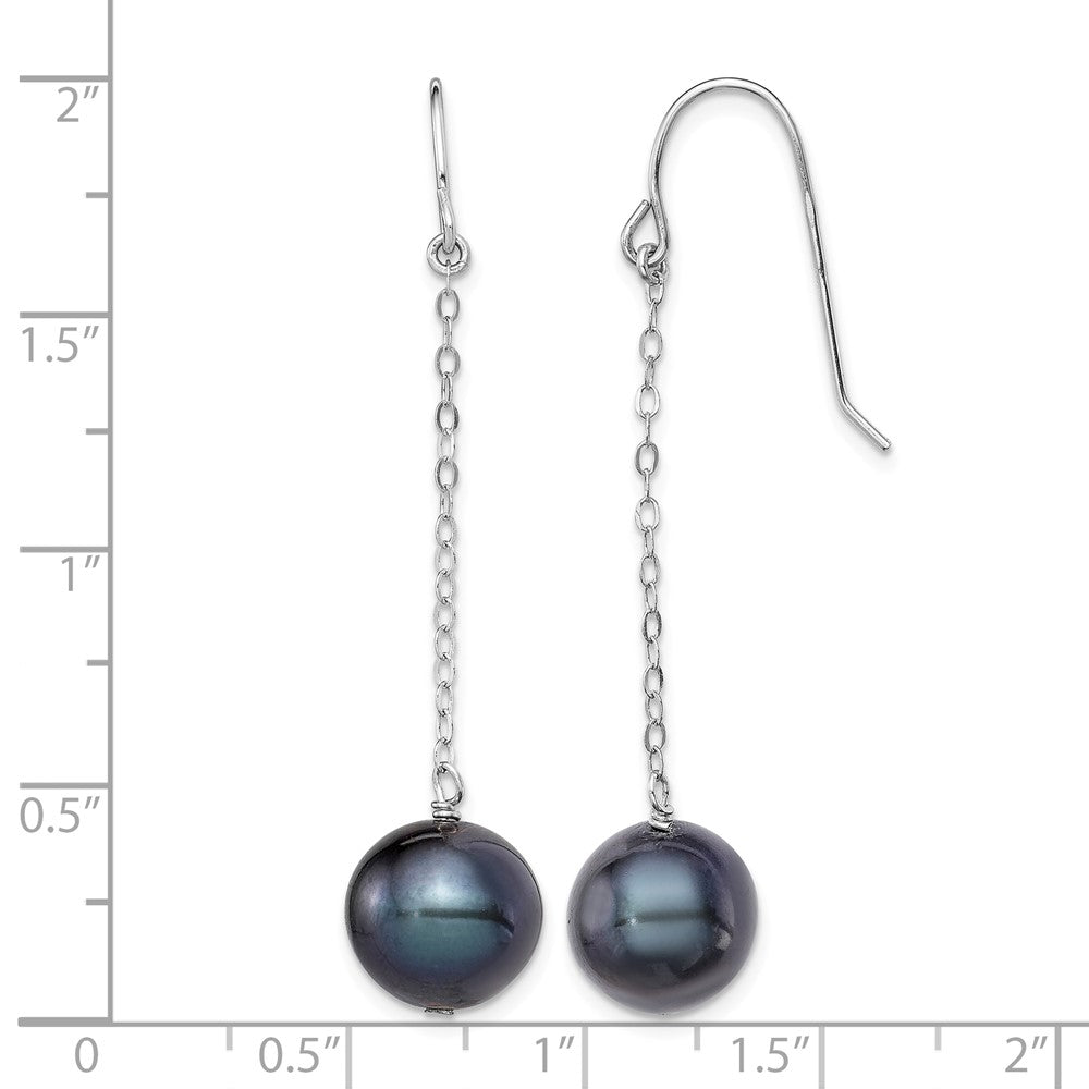 Sterling Silver Rhodium-plated 9-10mm FWC Black Pearl Dangle Earrings