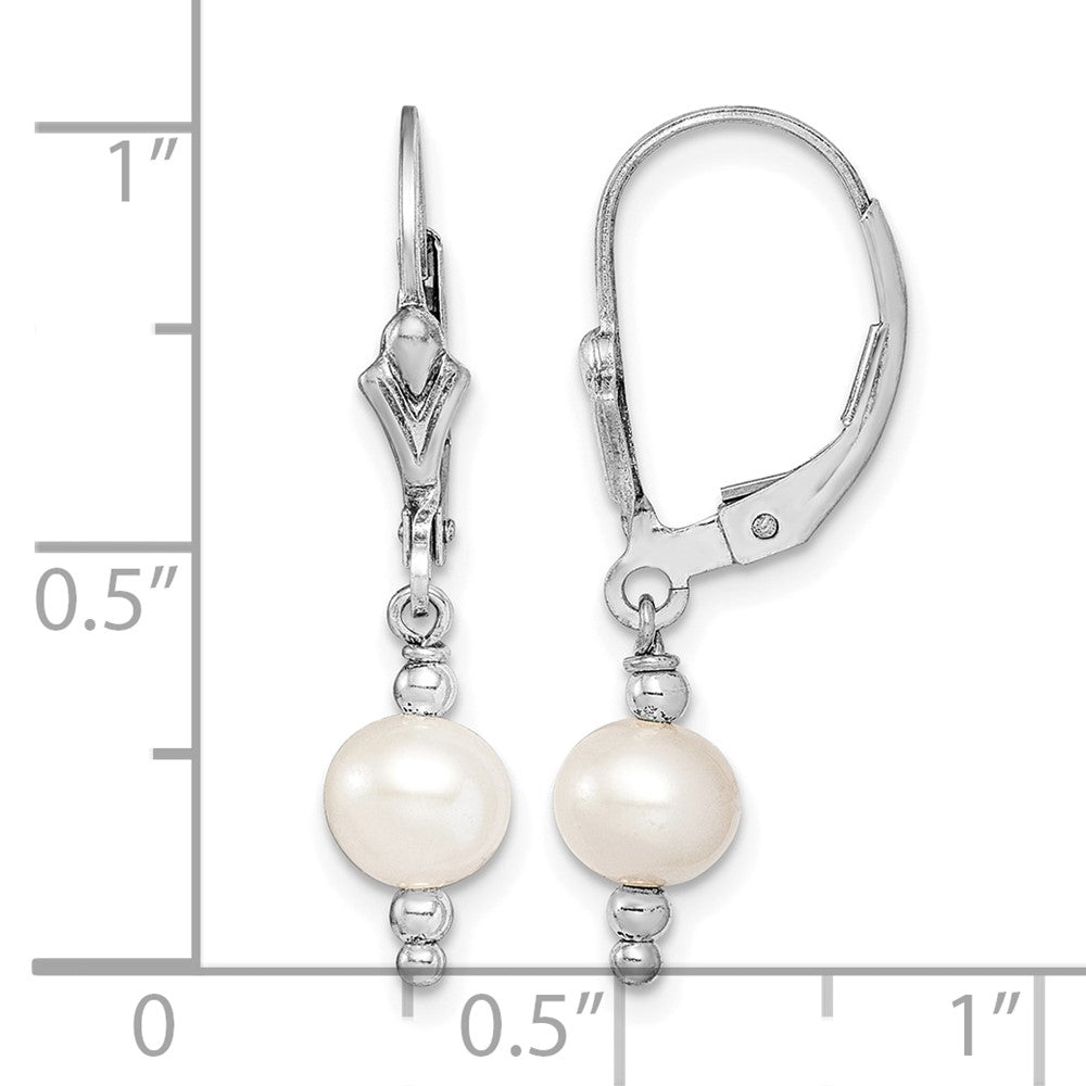Sterling Silver Rhodium-plated 6-7mm White FWC Pearl Leverback Earrings