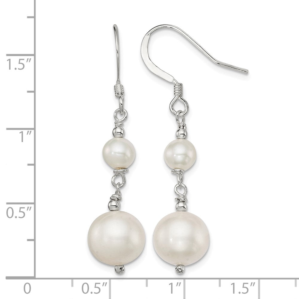 Sterling Silver Polished 6-10mm Freshwater Cultured Pearl Dangle Earrings
