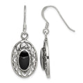 Sterling Silver Polished/Antiqued Filigree Black Agate Oval Dangle Earrings