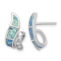 Sterling Silver RH-plated CZ & Blue Created Opal Twisted Post Earrings