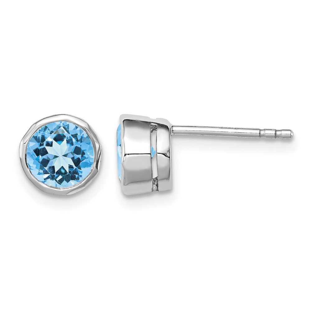 Sterling Silver Rhodium-plated Blue Topaz Circle Stud Earrings