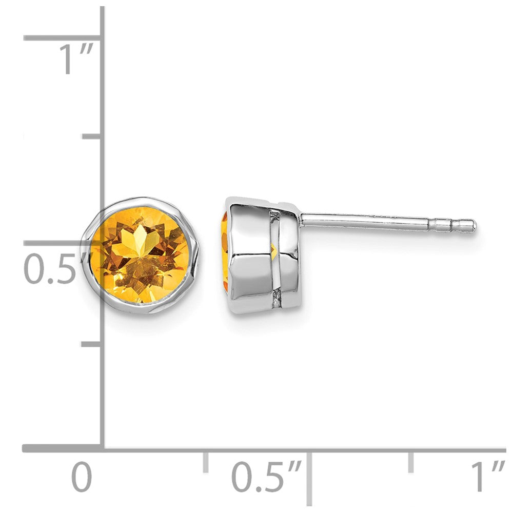 Sterling Silver Rhodium-plated Citrine Circle Stud Earrings