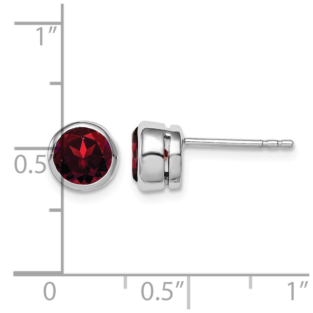 Sterling Silver Rhodium-plated Garnet Circle Stud Earrings