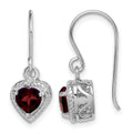Sterling Silver Rhodium Plated Garnet Small Heart Earrings