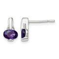 Sterling Silver Polished Oval Purple CZ Post Earrings