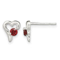 Sterling Silver Polished Red CZ Heart Post Earrings