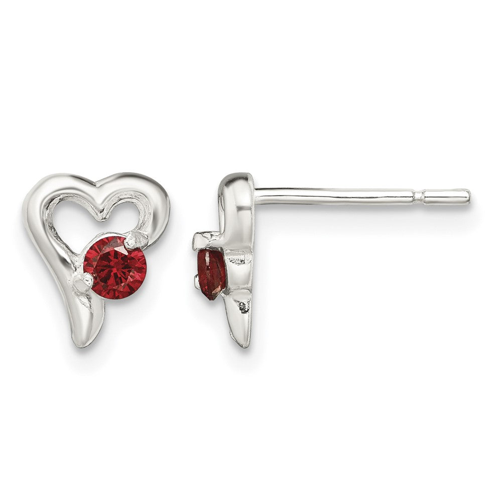 Sterling Silver Polished Red CZ Heart Post Earrings