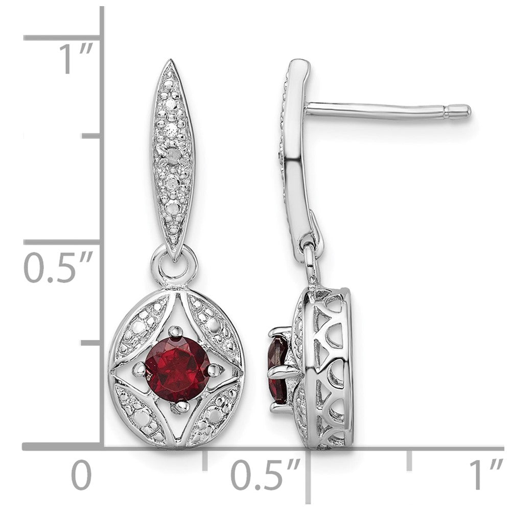 Sterling Silver Rhodium-plated Garnet and Diamond Dangle Earrings