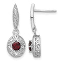 Sterling Silver Rhodium-plated Garnet and Diamond Dangle Earrings