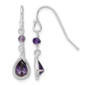 Sterling Silver Rhodium-plated Polish Purple CZ Teardrop Dangle Earrings