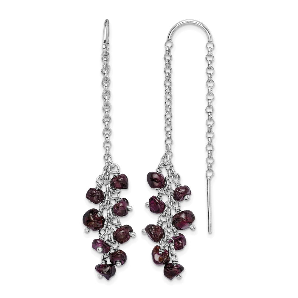 Sterling Silver Rhodium-plated Garnet Cluster Dangle Earrings
