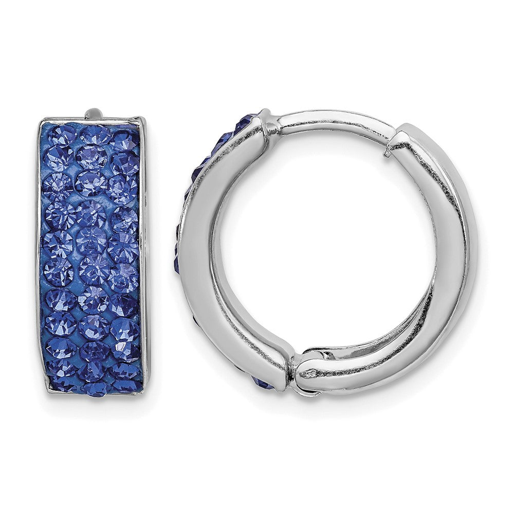 Sterling Silver RH-plated Blue Preciosa Crystal Hinged Hoop Earrings