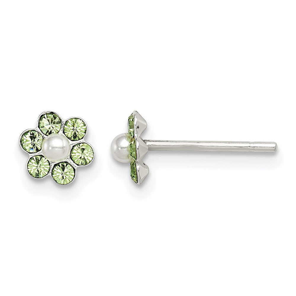 Sterling Silver Stellux Crystal & Imitation Pearl Flower Post Earring Set