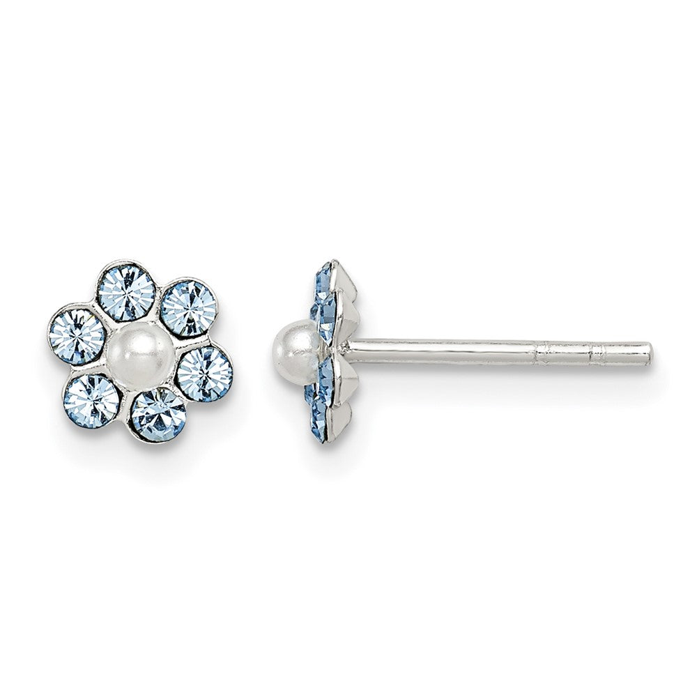 Sterling Silver Stellux Crystal & Imitation Pearl Flower Post Earring Set