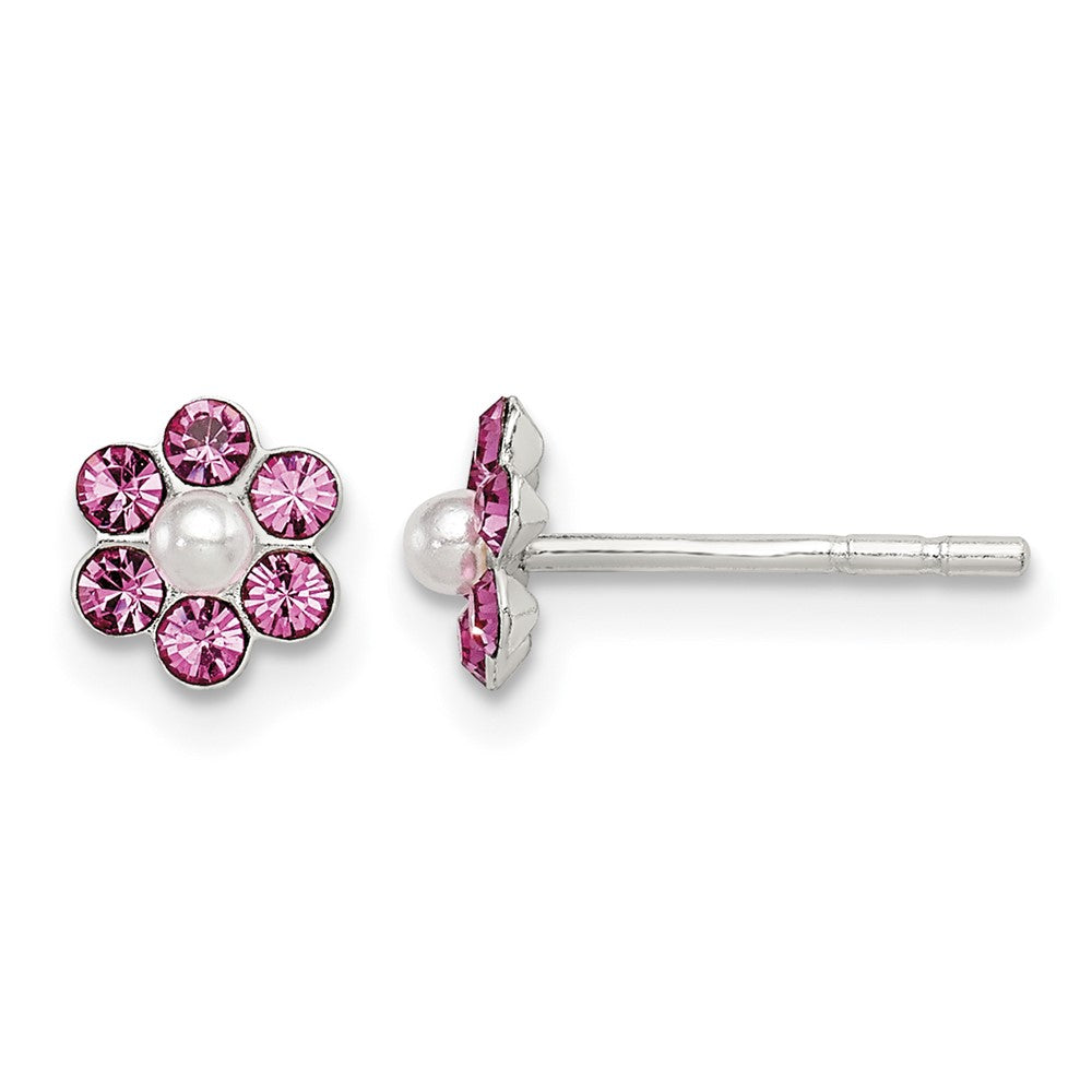 Sterling Silver Stellux Crystal & Imitation Pearl Flower Post Earring Set