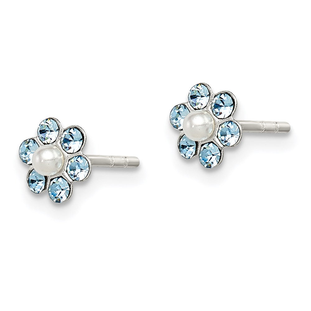 Sterling Silver Stellux Crystal & Imitation Pearl Flower Post Earring Set