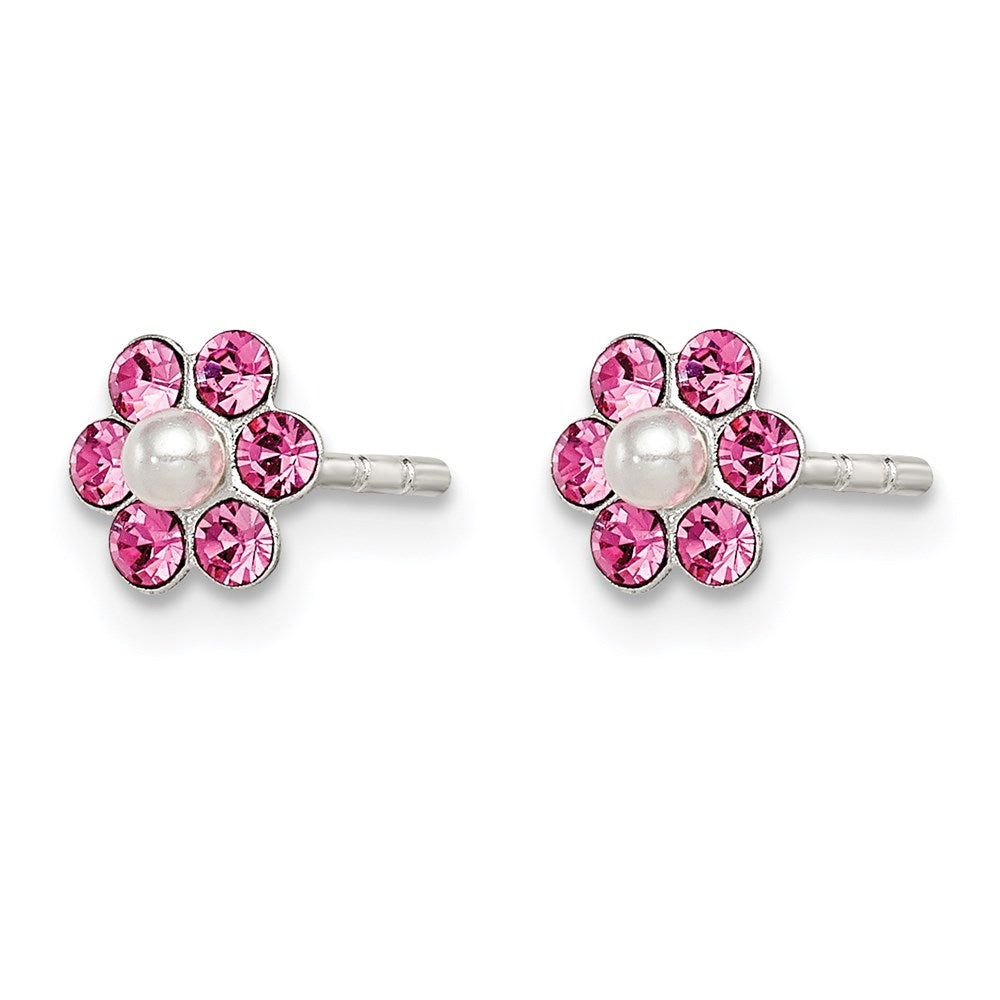 Sterling Silver Stellux Crystal & Imitation Pearl Flower Post Earring Set