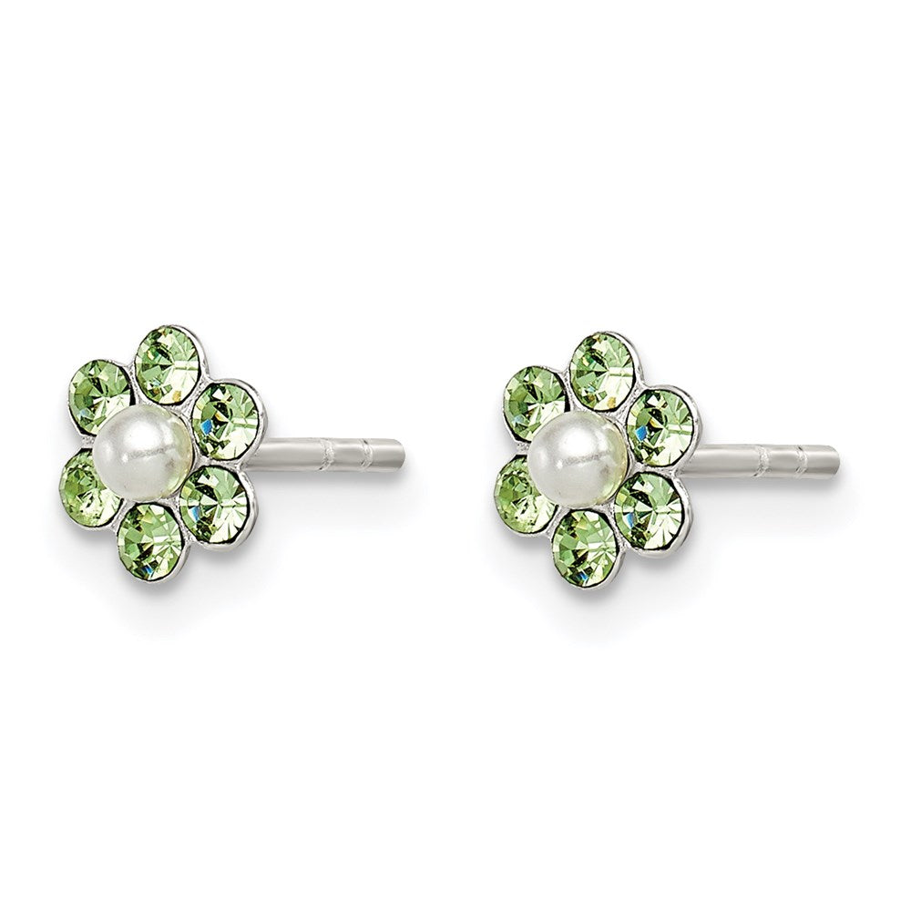 Sterling Silver Stellux Crystal & Imitation Pearl Flower Post Earring Set