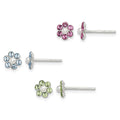 Sterling Silver Stellux Crystal & Imitation Pearl Flower Post Earring Set