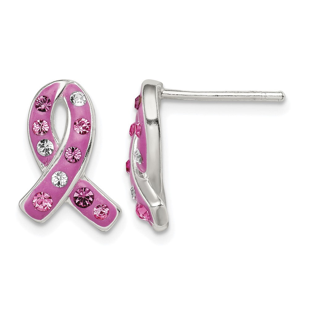Sterling Silver Pink Stellux Crystal Ribbon Post Earrings