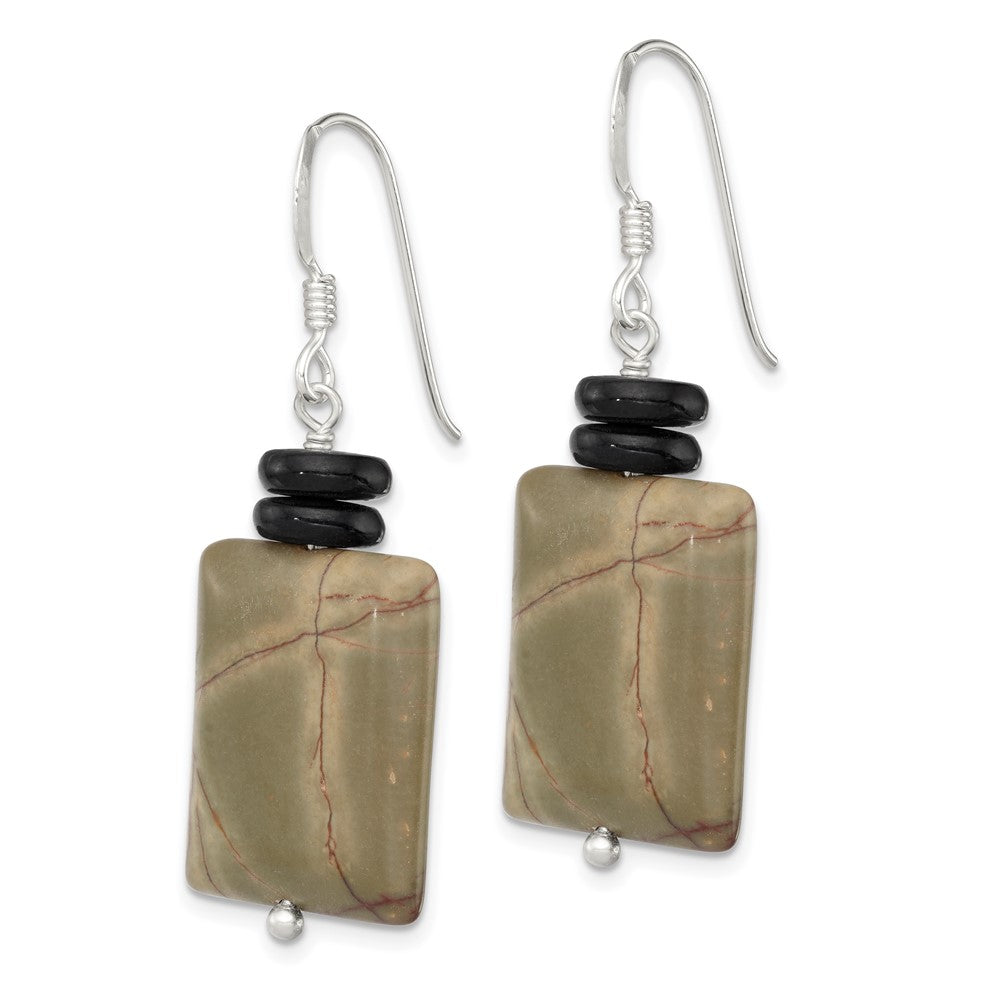 Sterling Silver Black Mother of Pearl & Picasso Jasper Dangle Earrings